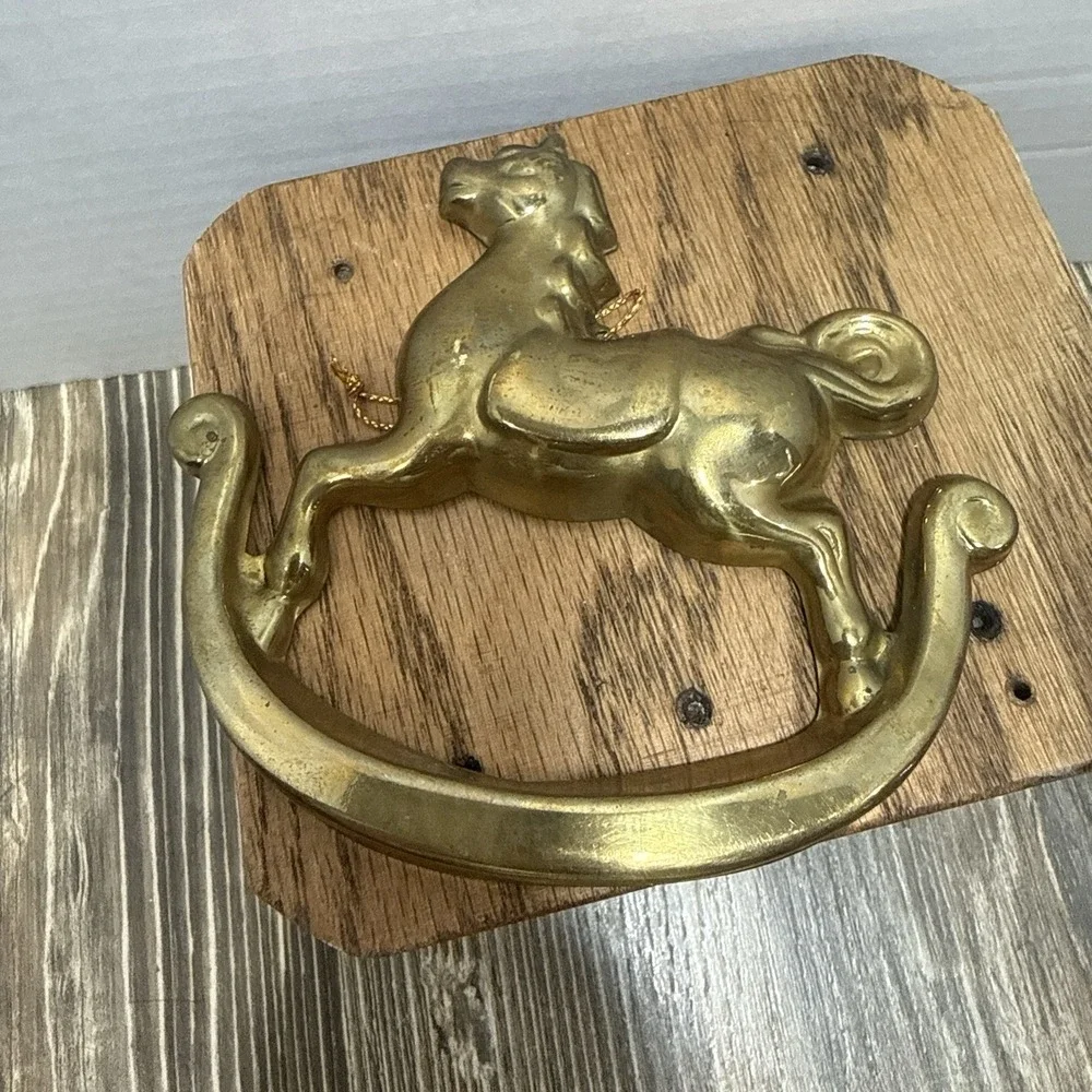 VTG Pressed Brass Rocking Horse Christmas Ornament